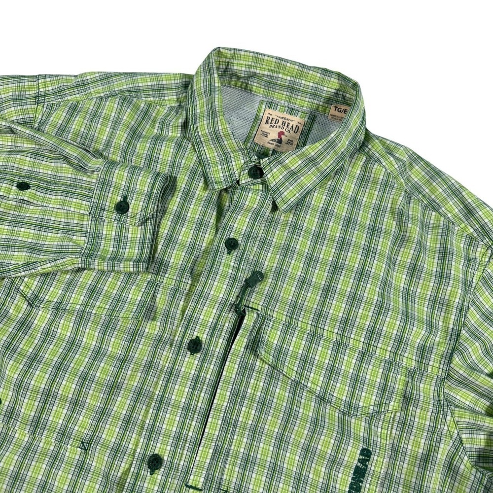 RedHead Mens XL Green Plaid Long Sleeve Fishing Shirt Mesh Lined Utility Pocket